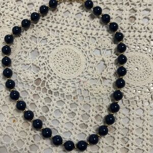 Monet vintage navy blue beads either small gold beads necklace